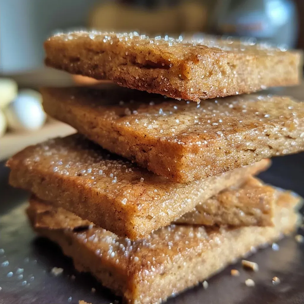 ['Close-up view of soft cinnamon biscuits on a plate.', 'Side view of freshly baked biscuits sprinkled with powdered sugar.', 'Juicy cinnamon biscuits arranged neatly, showcasing a soft texture.', 'Appetizing golden biscuits à la cannelle on a rustic surface.']
