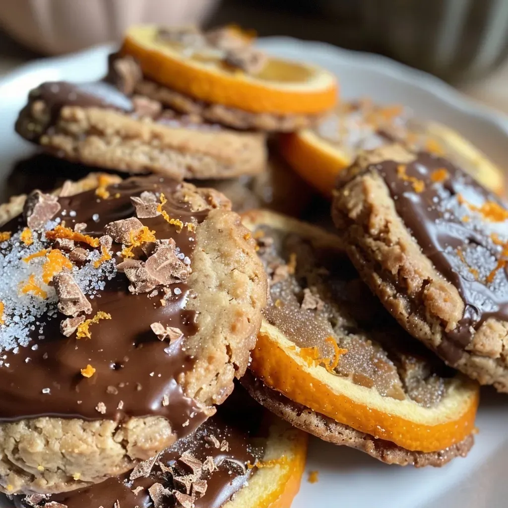 Side view of delicious chocolate orange cookies, featuring vibrant orange zest.