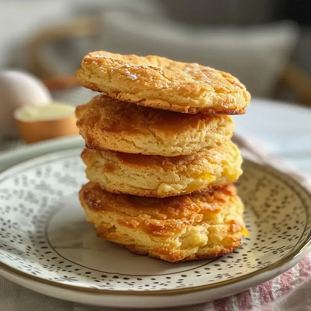 Close-up side view of soft pumpkin biscuits on a rustic plate.