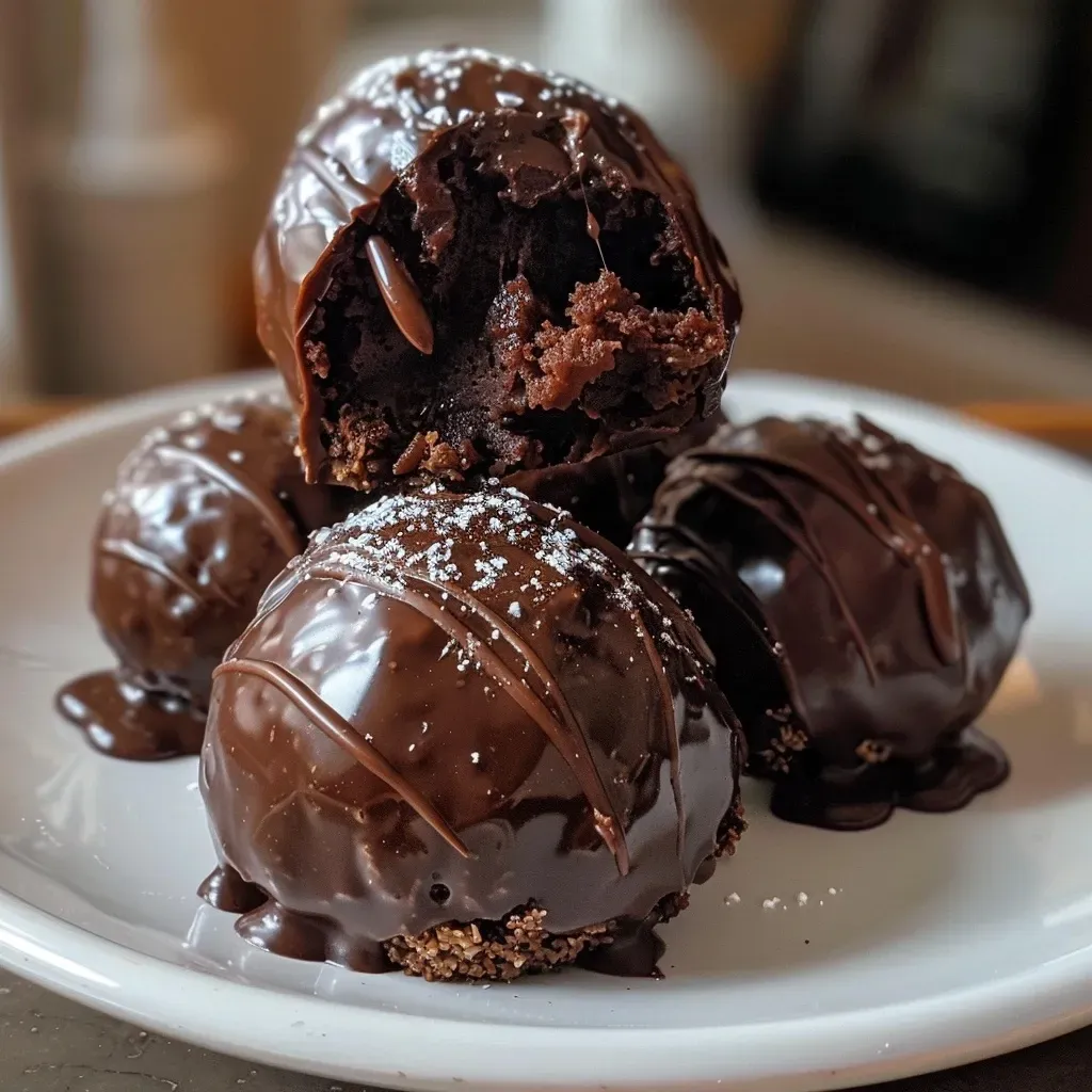 Side view photo of delicious energy balls, showcasing a rich chocolate coating and rolled grains.