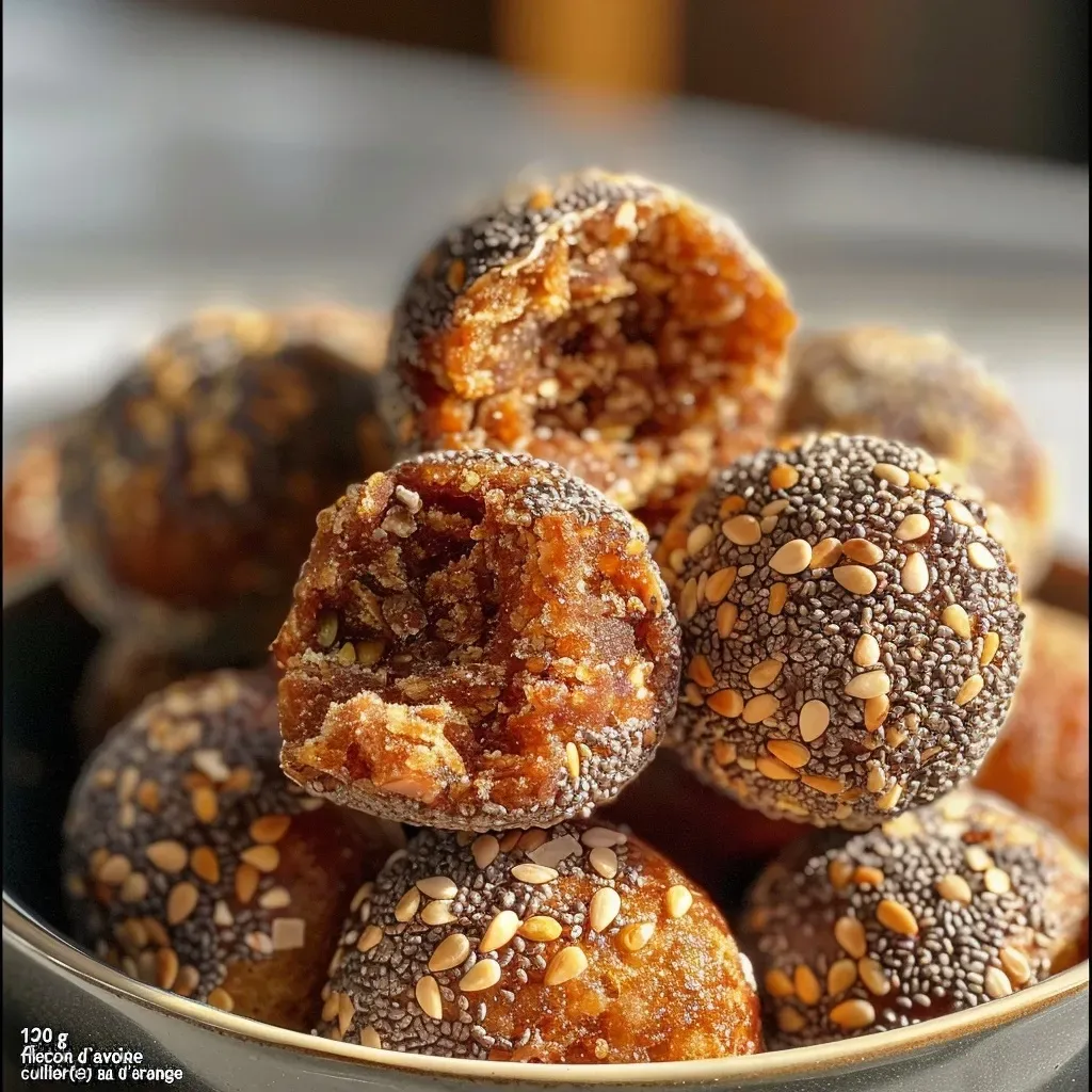 Side view of delicious energy balls showcasing a variety of textures and colors.