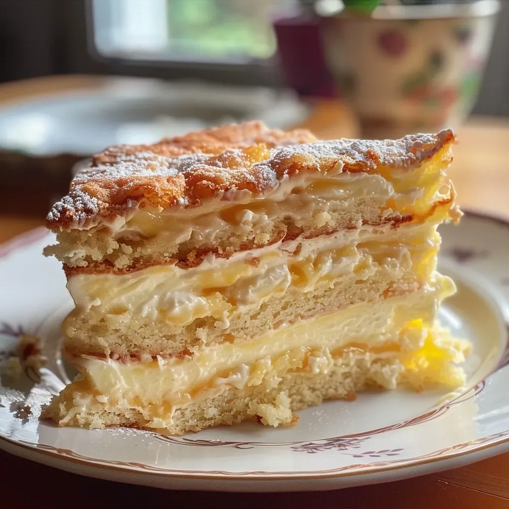 A close-up side view of a moist cake au fromage blanc with chocolate chips, showcasing its texture and ingredients.