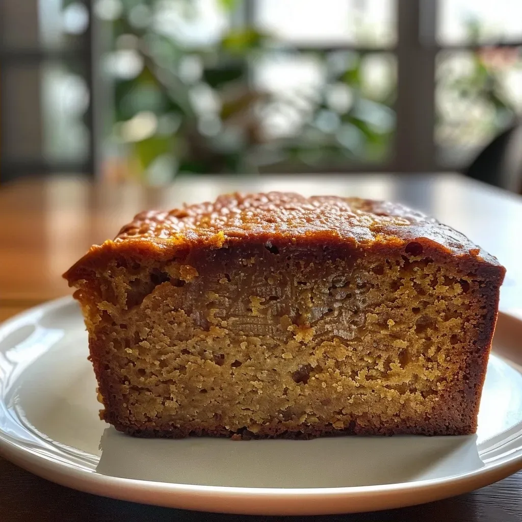 Side view of a golden-brown potimarron cake showcasing its fluffy interior.