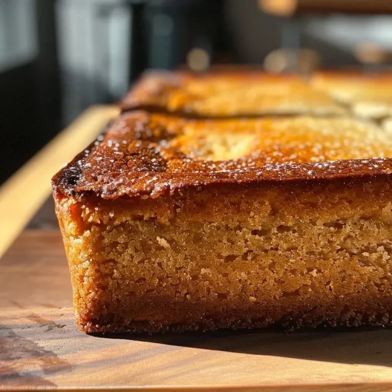 A close-up view of a moist slice of pumpkin cake on a plate, showcasing its golden-brown texture.