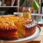 Close-up view of a moist maple syrup cake with a glossy glaze.