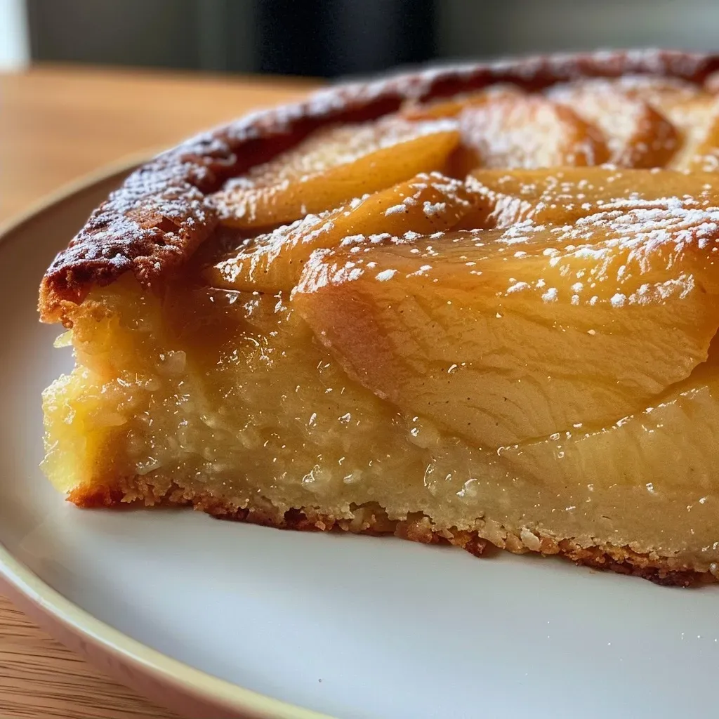 A slice of pear cake displayed on a plate, showcasing the soft crumb and juicy pear chunks inside.