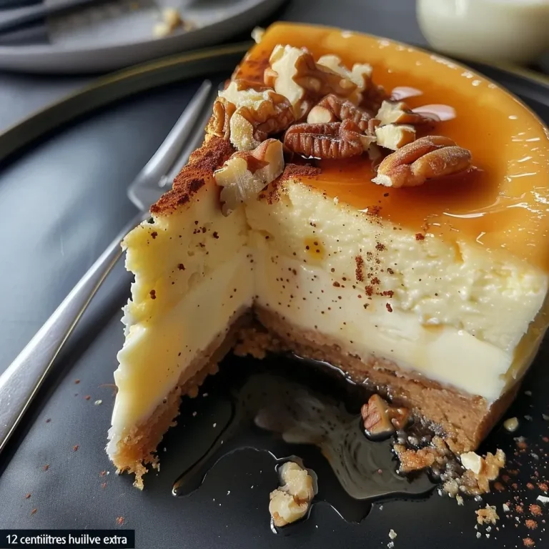 Close-up of a slice of chèvre, walnut, and honey cake showing a moist texture.