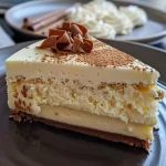 A side view of a moist chocolate chip protein cake, highlighting its soft texture.