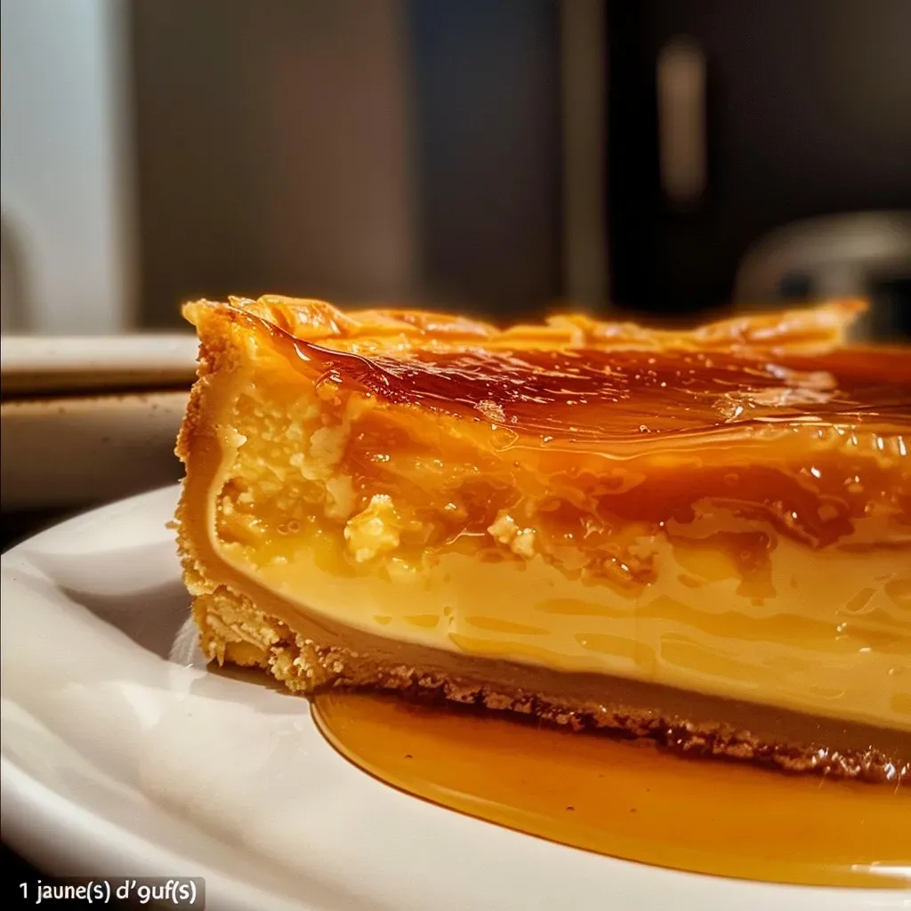 Side view of a delicious chausson au caramel au beurre salé, highlighting its crisp layers and glossy filling.