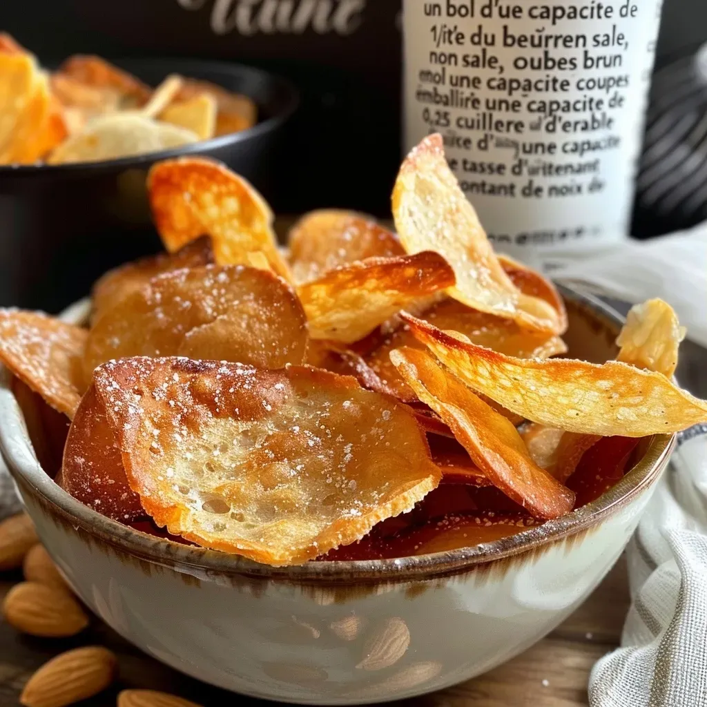 Close-up of crispy butter and nut chips with a glossy maple glaze.