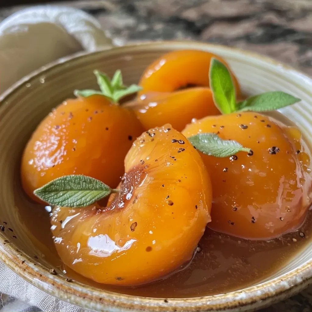 Side view of a delicious, spiced apricot compote in a glass dish.