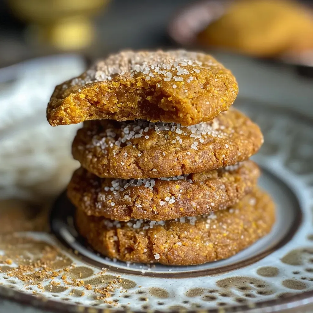 Side angle of golden-brown cookies à la citrouille, showcasing their chewy texture.