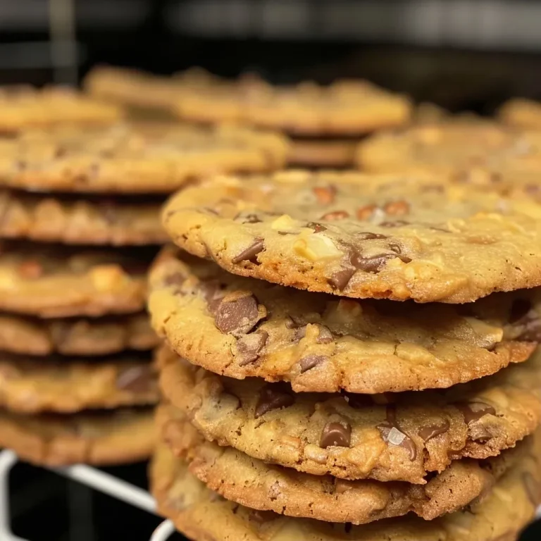 Close-up of freshly baked cookies from an air fryer, showcasing their golden-brown texture and chocolate chunks.