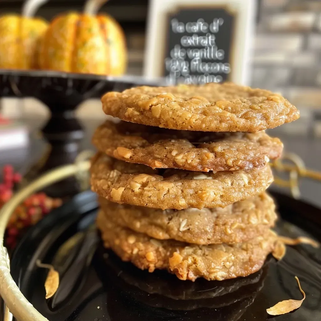 Close-up side view of freshly baked Cookies d'automne, showcasing their golden-brown texture.