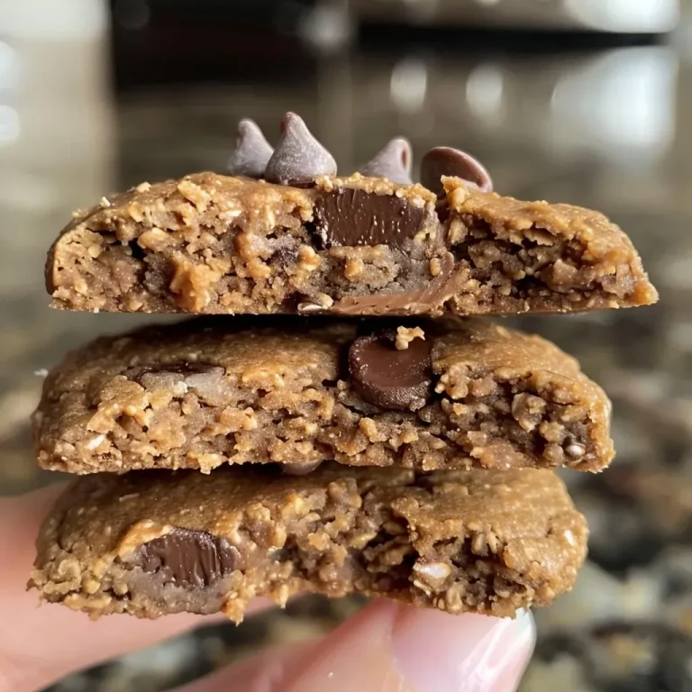 Close-up side view of protein cookies, showcasing a golden-brown color and gooey chocolate chips.