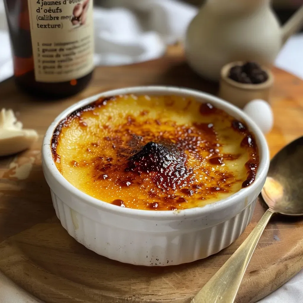 A textured image of a protein-rich crème brûlée, highlighting the smooth custard and crispy sugar crust.