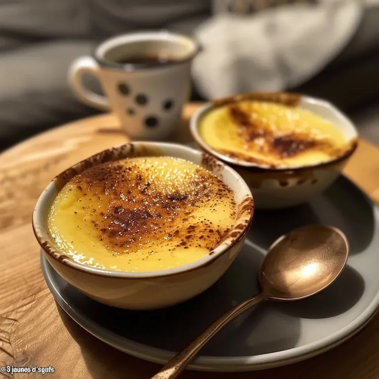Close-up view of a creamy crème dessert made in an air fryer.