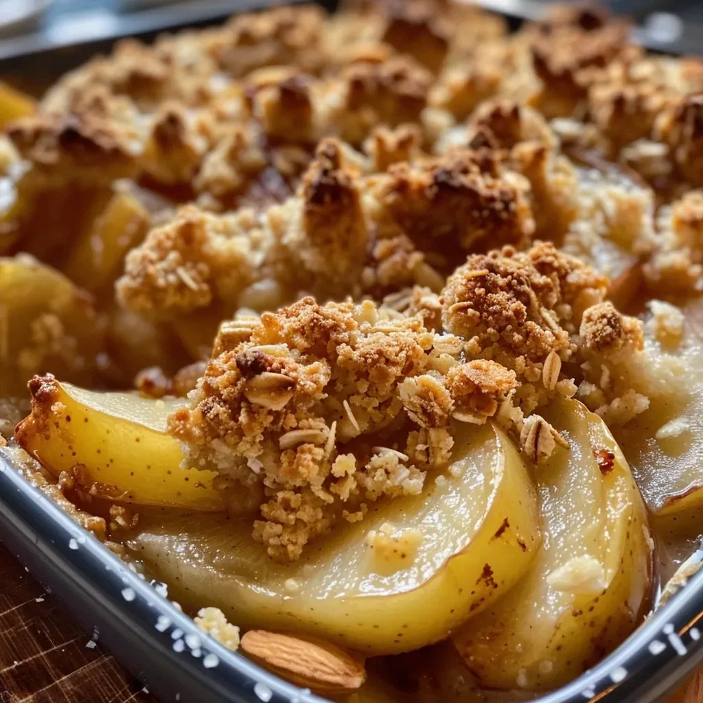 Side view of a delicious crumble au pain d'épice showcasing its texture.