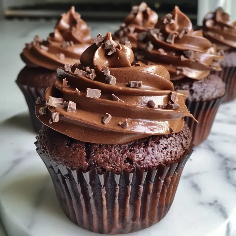 Close-up view of healthy chocolate cupcakes with a glossy chocolate frosting.
