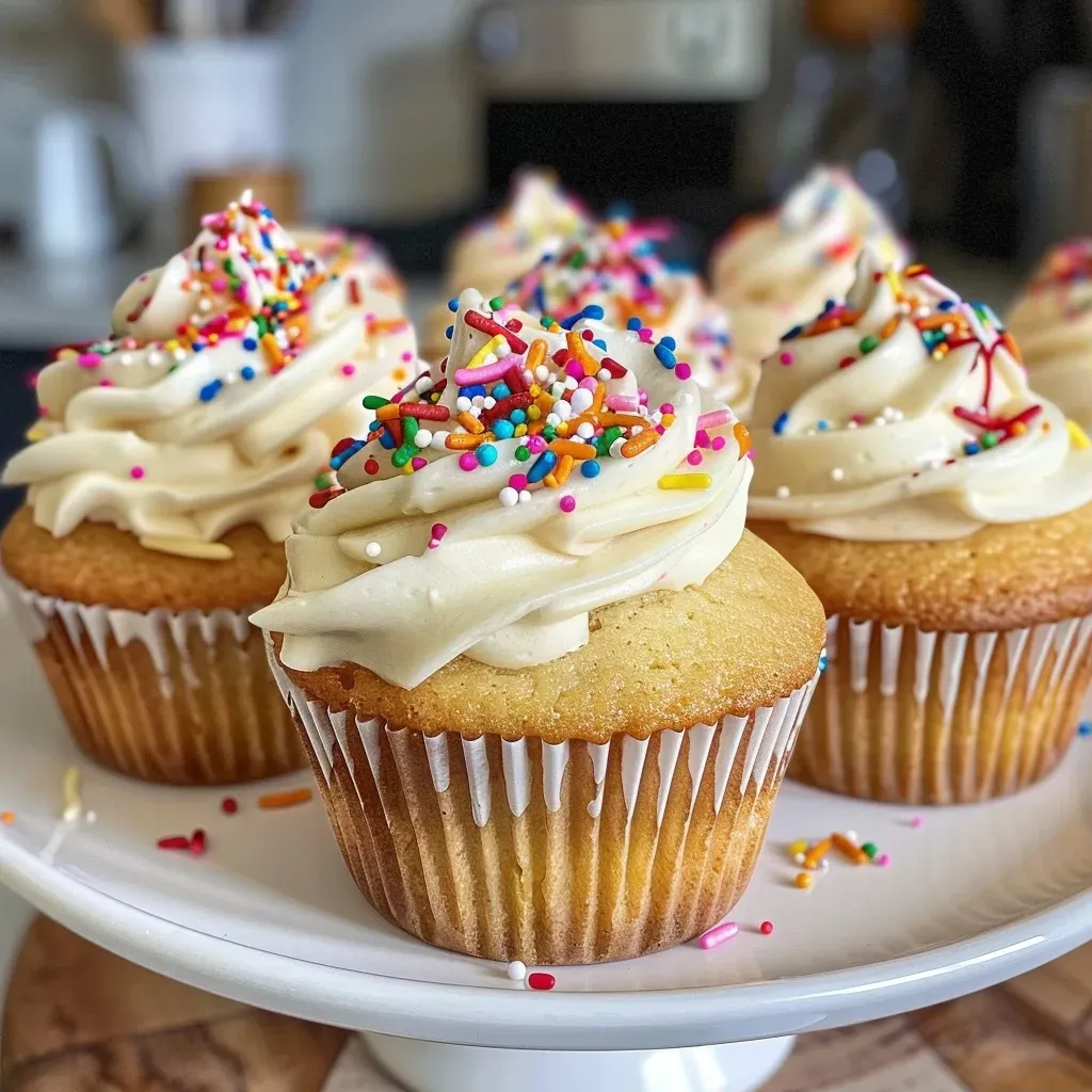 Close-up of a delicious vegan vanilla cupcake topped with frosting.
