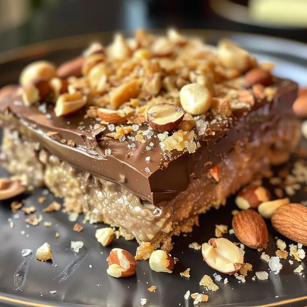 Close-up of a layered crispy praline croustillant dessert with chocolate and feuilletine.