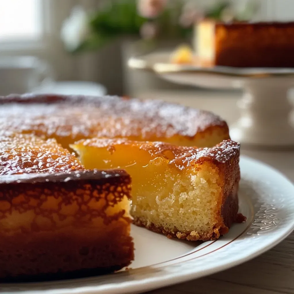 A detailed view of a slice of gâteau à la farine de châtaigne, highlighting its soft and spongy interior.