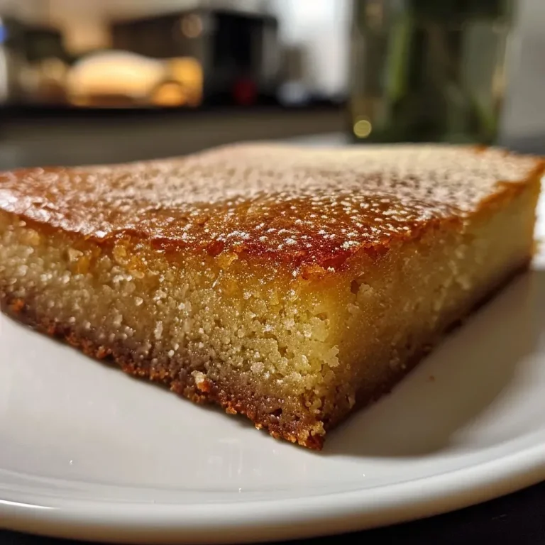 Side view of a moist ginger cake on a white plate.