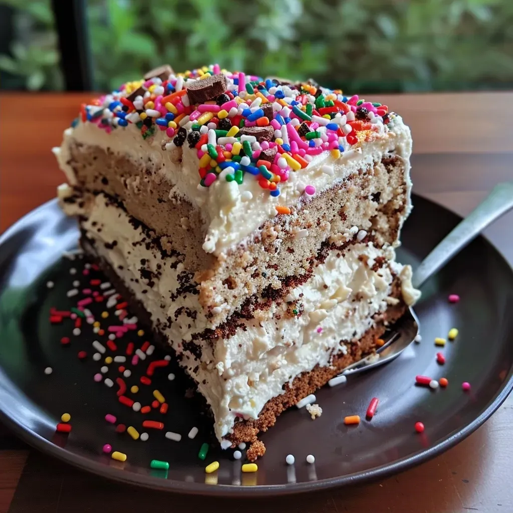 Close-up shot of a layered protein cake, showcasing its moist texture and vibrant frosting.