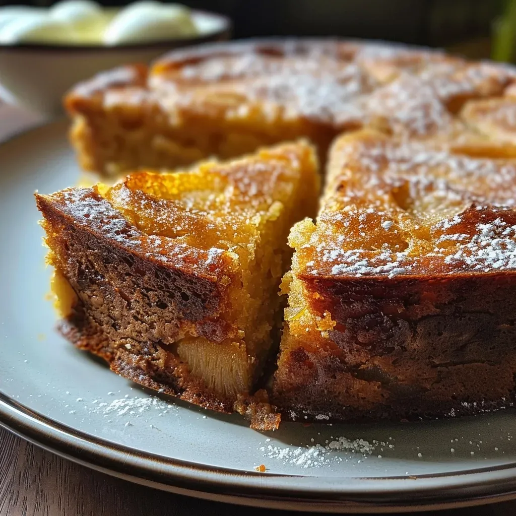 Side angle of a freshly baked ginger cake, showcasing its soft texture.