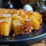 ['A close-up side view of a moist gâteau pommes pruneaux, showcasing its golden-brown crust and visible apple and prune pieces.', 'Juicy gâteau pommes pruneaux from a side angle, highlighting the rich texture and color of the cake, with glistening fruit bits.', 'Side view of a delectable gâteau pommes pruneaux, featuring a soft, inviting surface adorned with apples and prunes.', 'Close-up image of a gâteau pommes pruneaux, revealing a crumbly yet moist cake with hints of apple and prune throughout.']
