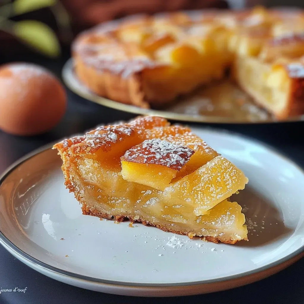 ['A close-up side view of a moist gâteau pommes pruneaux, showcasing its golden-brown crust and visible apple and prune pieces.', 'Juicy gâteau pommes pruneaux from a side angle, highlighting the rich texture and color of the cake, with glistening fruit bits.', 'Side view of a delectable gâteau pommes pruneaux, featuring a soft, inviting surface adorned with apples and prunes.', 'Close-up image of a gâteau pommes pruneaux, revealing a crumbly yet moist cake with hints of apple and prune throughout.']