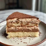 Close-up of a protein cake with chocolate and peanut butter, showcasing its moist texture.