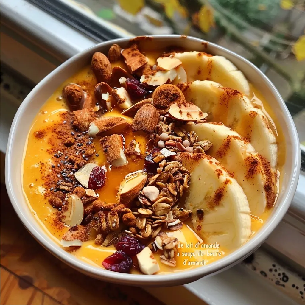 Side view of a bowl filled with granola featuring dark chocolate and hazelnuts.