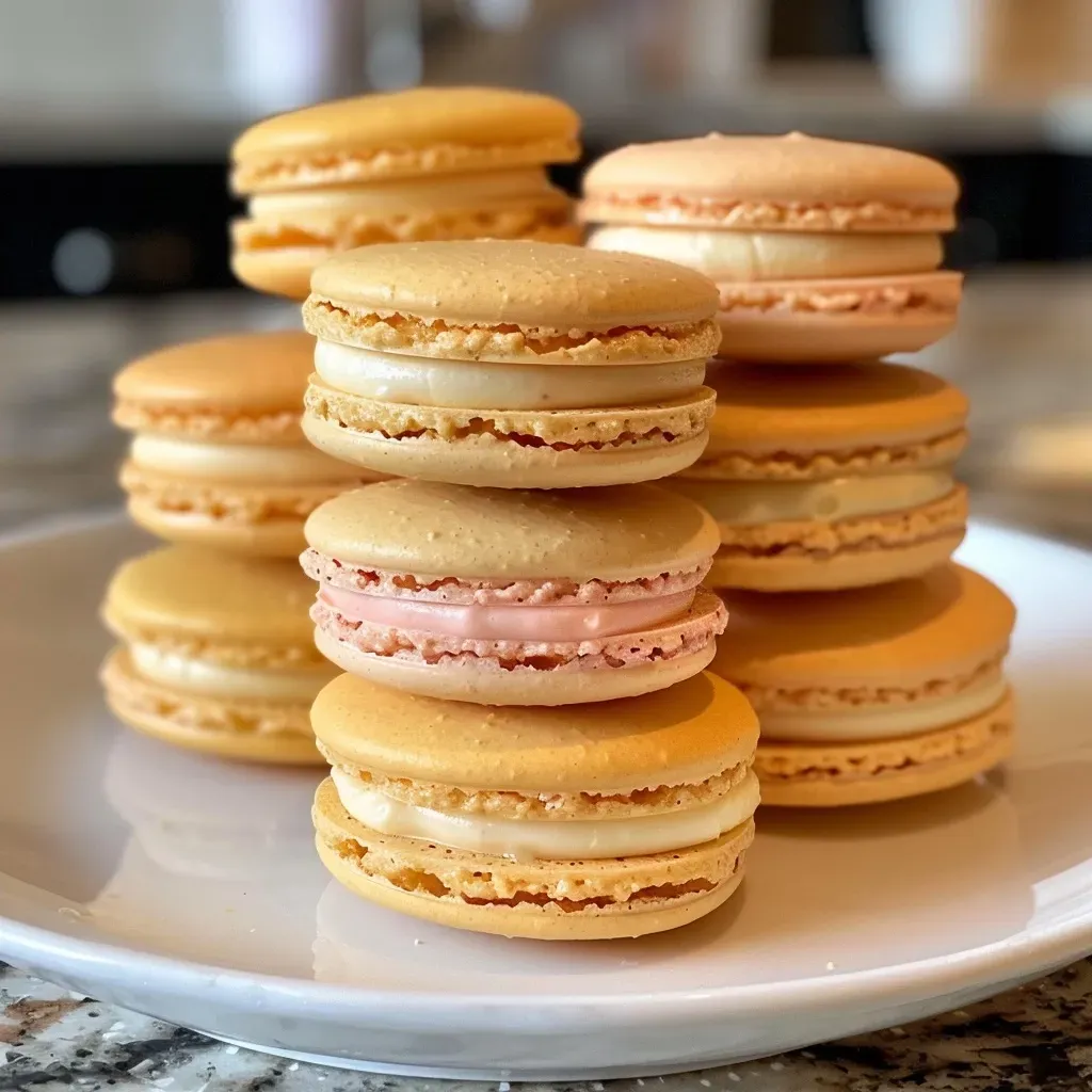 Close-up image of glossy French macarons in vibrant colors.
