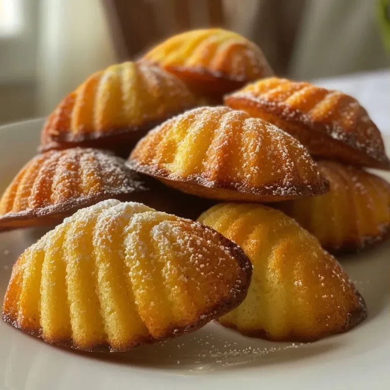['Close-up view of golden madeleines au potiron on a wooden table.', 'Side view of moist, pumpkin-flavored madeleines arranged neatly.', 'Deliciously baked madeleines au potiron with a soft texture showcased.', 'Close-up of freshly baked madeleines with a hint of pumpkin color.']