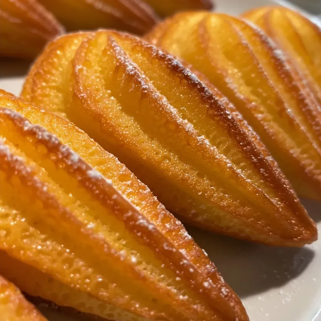 Side view of freshly baked madeleines au potiron showcasing their curved shape.