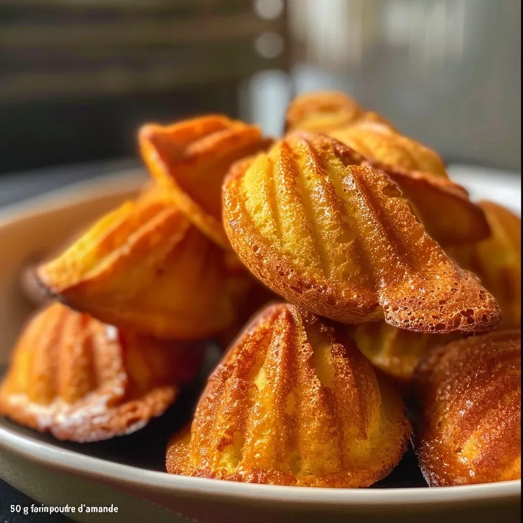 ['Close-up of healthy Madeleines with a peanut butter glaze, showcasing a golden brown exterior.', 'Side view of freshly baked Madeleines, highlighting their fluffy texture and shiny appearance.', 'Juicy Madeleines arranged on a plate, displaying a mix of light and dark colors from the ingredients.', 'Detailed shot of Madeleines with a glossy peanut butter topping, emphasizing their appetizing look.']