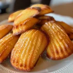 ['A close-up side view of golden, fluffy Madeleines légères on a plate, showcasing their texture.', 'Juicy, light Madeleines arranged neatly, highlighting their inviting shape and color.', 'A detailed view of delicious Madeleines légères, emphasizing their soft, airy appearance.', 'A side view of freshly baked Madeleines légères, with a focus on their golden crust and soft interior.']