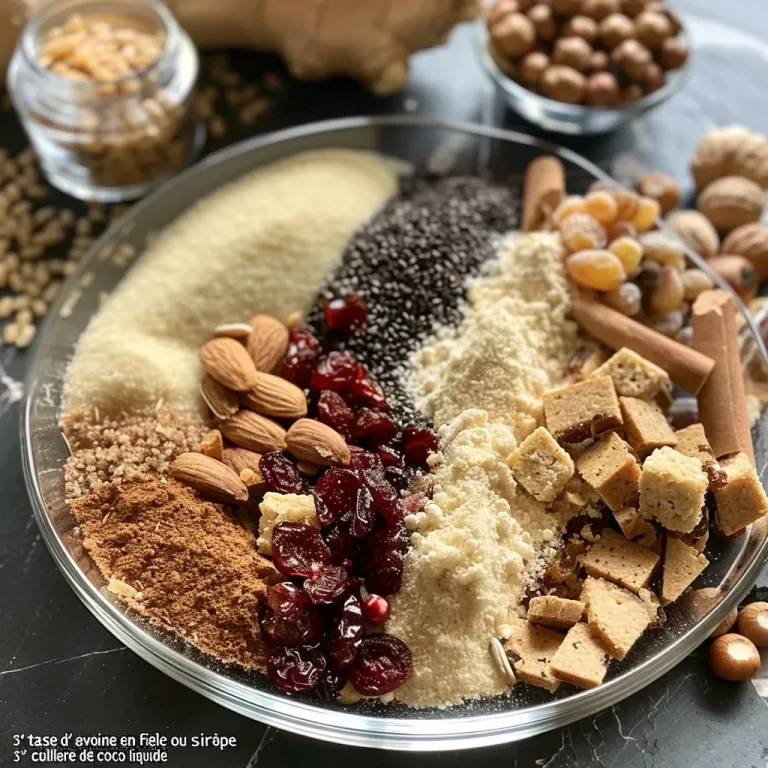 Close-up of a bowl filled with Mélange Croustillant Épicé, showing oats and mixed nuts.
