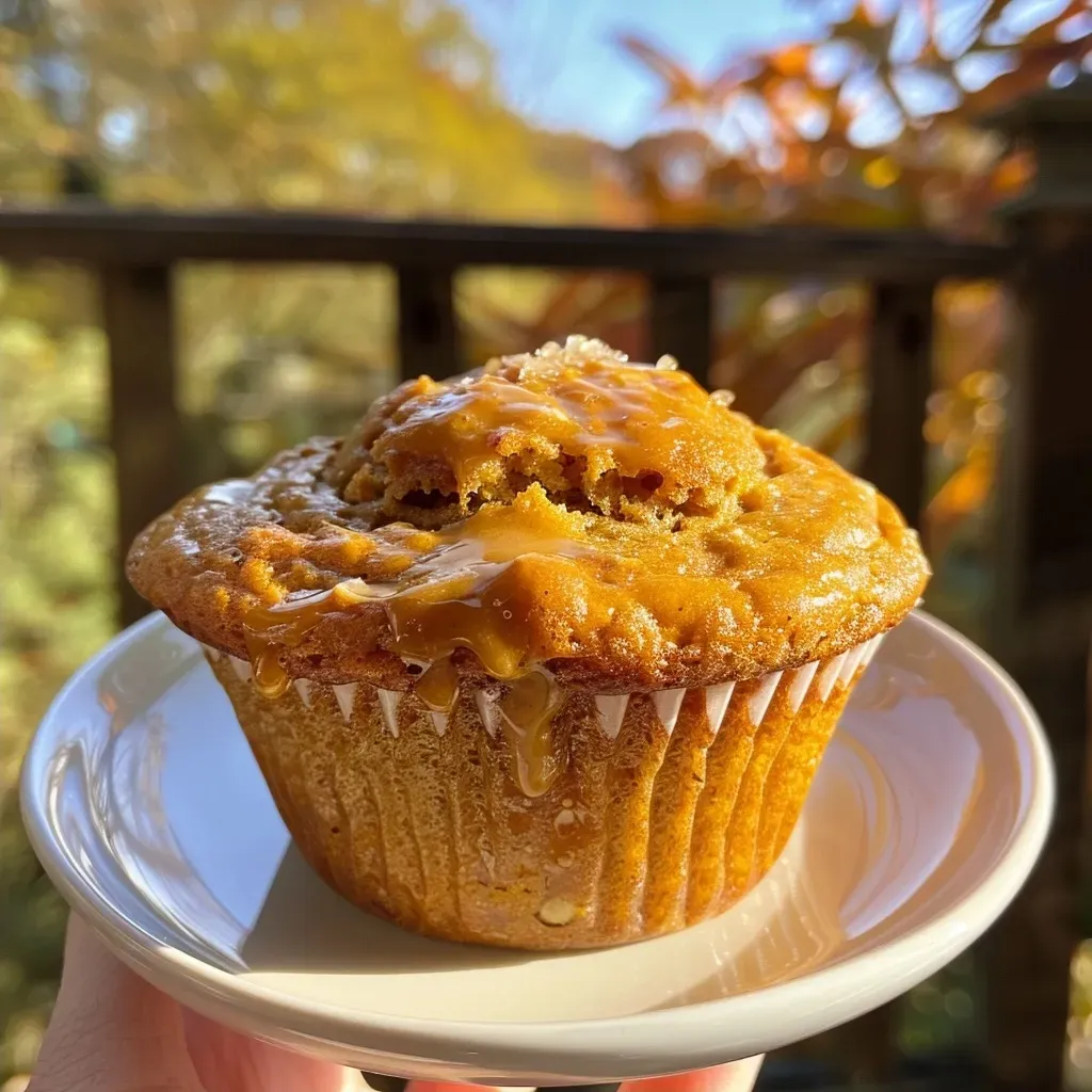 Side angle of a deliciously baked muffin au potimarron, highlighting its texture and ingredients.