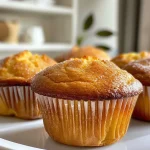 Close-up view of moist potimarron muffins with a golden-brown crust.