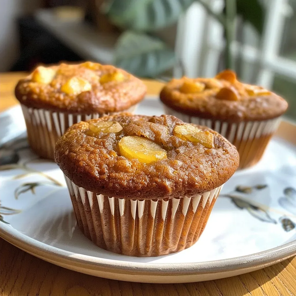 Side view of freshly baked pumpkin muffins showcasing their fluffy texture.