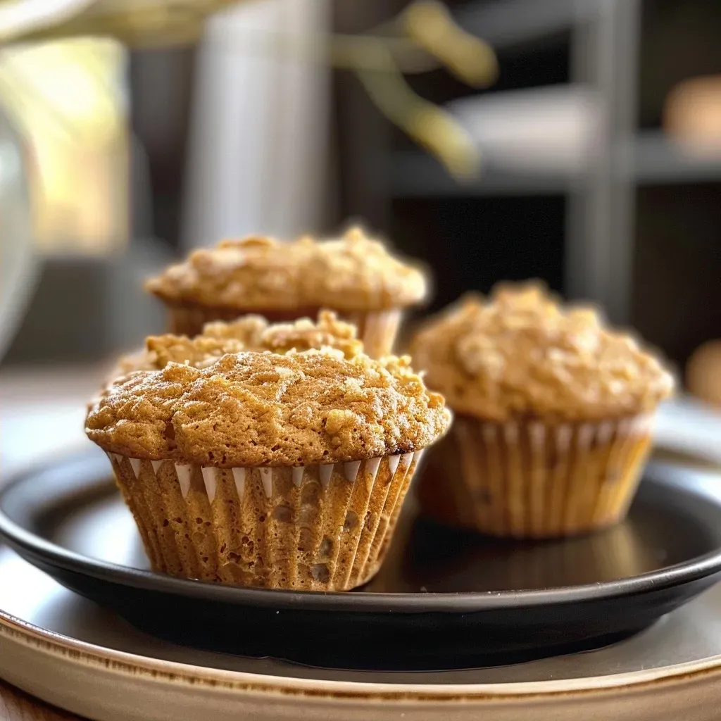 Side profile of moist muffins drizzled with maple syrup, showcasing their fluffy texture.