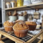 ['Close-up view of golden-brown muffins with a sprinkle of cinnamon on top.', 'Side profile of moist ginger and cinnamon muffins on a rustic wooden surface.', 'Juicy muffins with pieces of ginger and a dusting of cinnamon displayed elegantly.', 'Tantalizing muffins showing a soft, fluffy interior, highlighting ginger and cinnamon.']