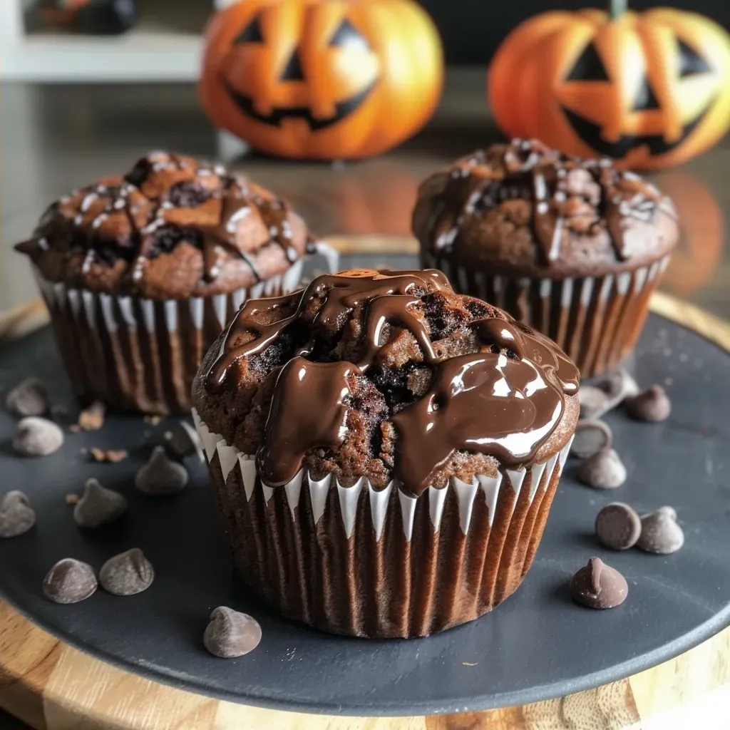 Juicy Halloween muffins featuring vibrant green frosting and dark chocolate details.