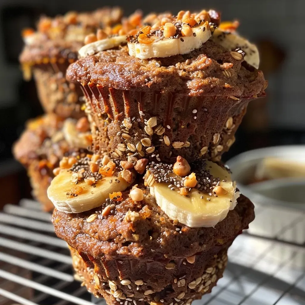 Side angle of freshly baked protein muffins, showcasing their fluffy tops and colorful ingredients.