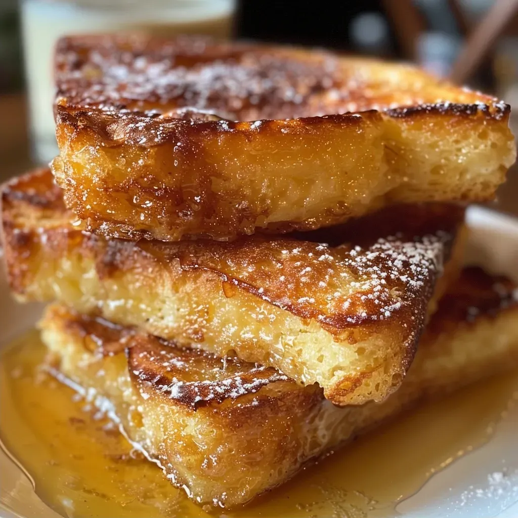 Side view of a delicious slice of pain perdu with a glossy caramel layer, garnished with chestnuts.