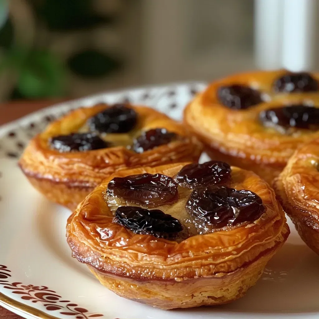 Side angle of delicious petits fours with visible raisins.