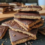 Close-up of a healthy chocolate sablé with a golden-brown crust and visible cocoa texture.