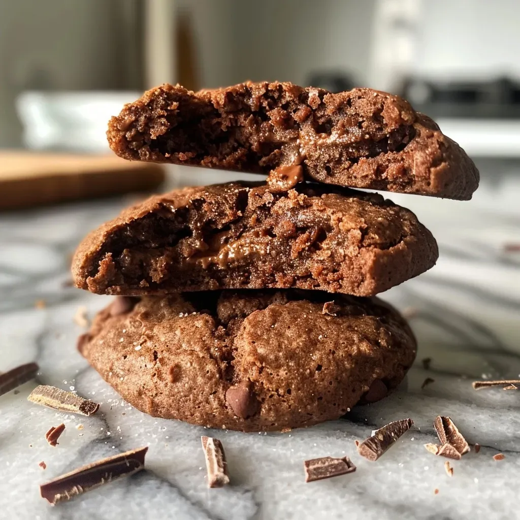 Side view of a juicy chocolate sablé, showcasing its rich color and crumbly texture.